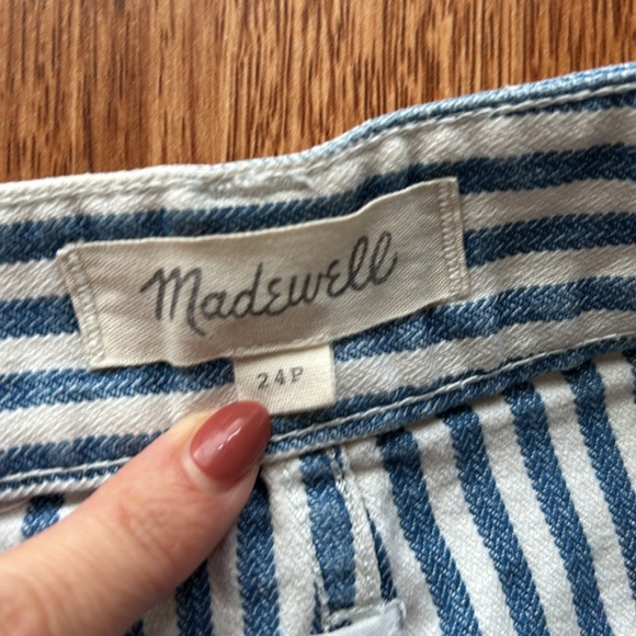 Madewell Emmett Wide-Leg Crop Pant in Herringbone Railroad Stripe 24P Petite GUC - Picture 4 of 10